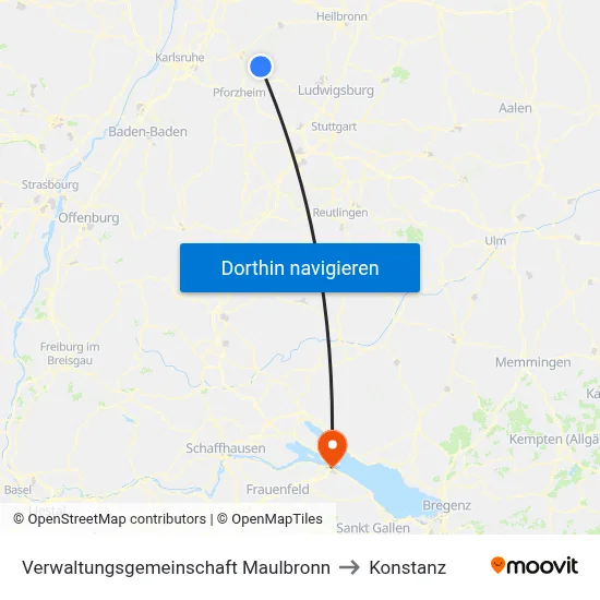 Verwaltungsgemeinschaft Maulbronn to Konstanz map