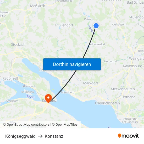 Königseggwald to Konstanz map