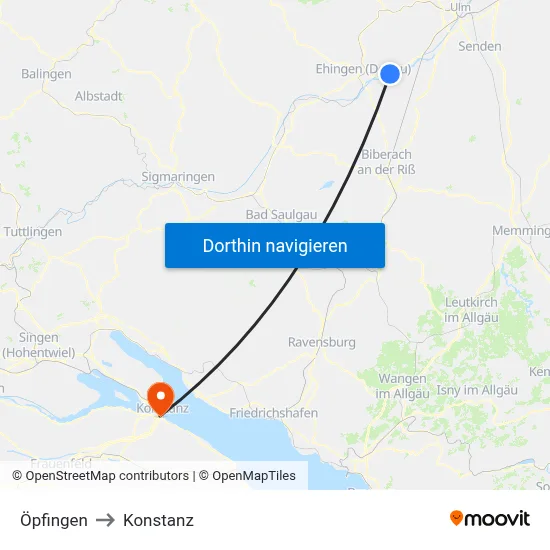 Öpfingen to Konstanz map