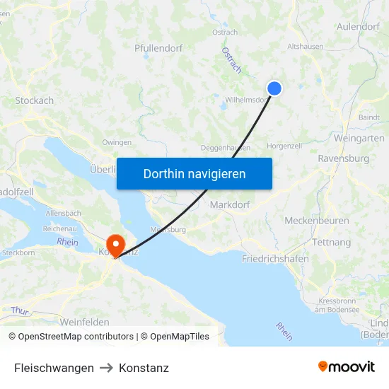 Fleischwangen to Konstanz map