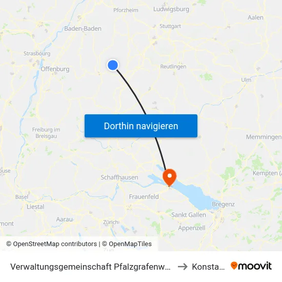 Verwaltungsgemeinschaft Pfalzgrafenweiler to Konstanz map