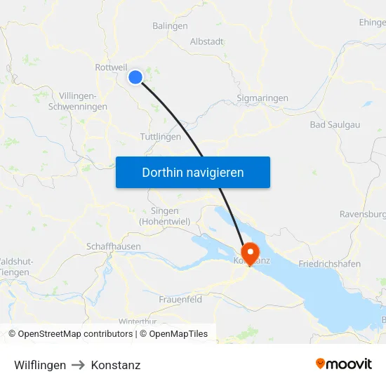 Wilflingen to Konstanz map