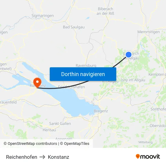 Reichenhofen to Konstanz map