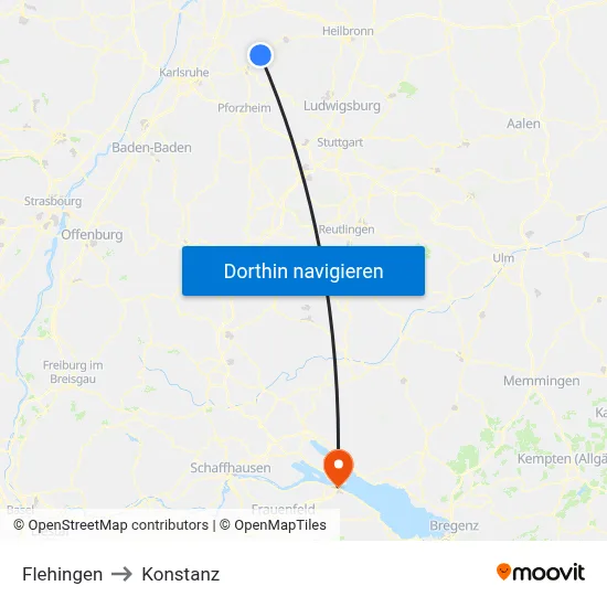 Flehingen to Konstanz map