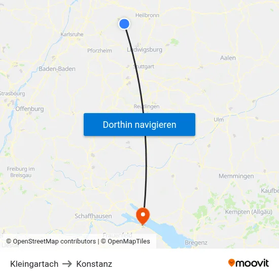 Kleingartach to Konstanz map