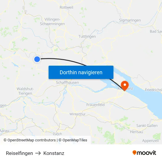 Reiselfingen to Konstanz map