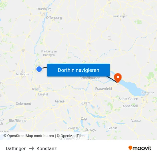 Dattingen to Konstanz map