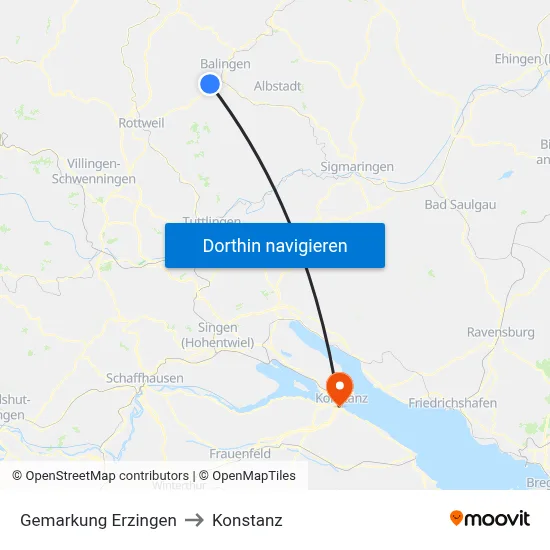 Gemarkung Erzingen to Konstanz map