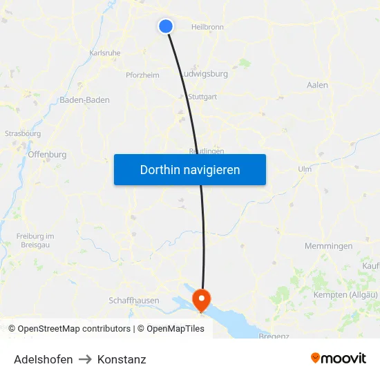 Adelshofen to Konstanz map