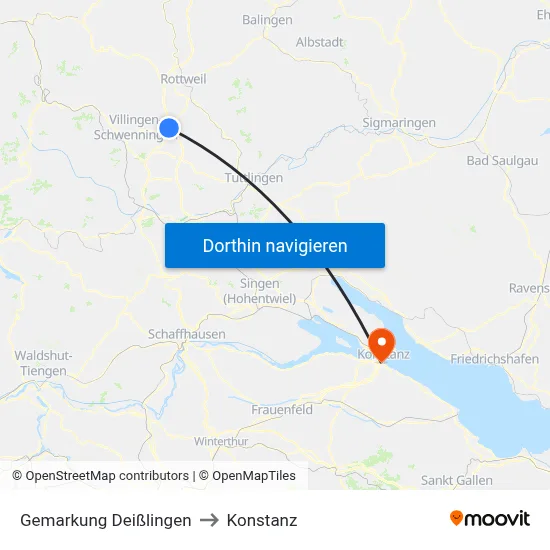Gemarkung Deißlingen to Konstanz map