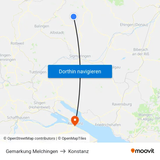 Gemarkung Melchingen to Konstanz map