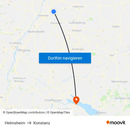 Helmsheim to Konstanz map