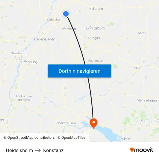 Heidelsheim to Konstanz map