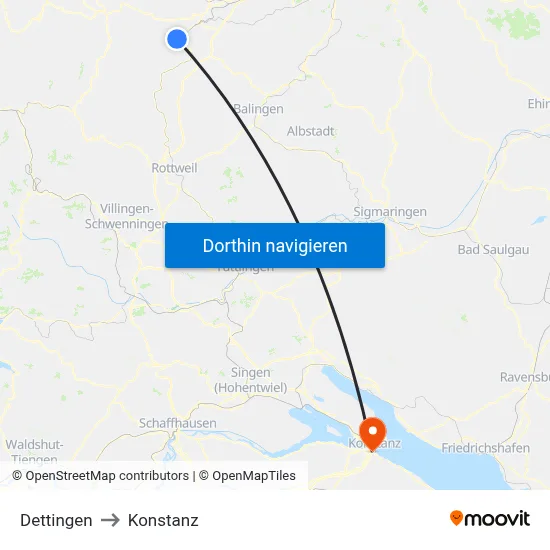 Dettingen to Konstanz map