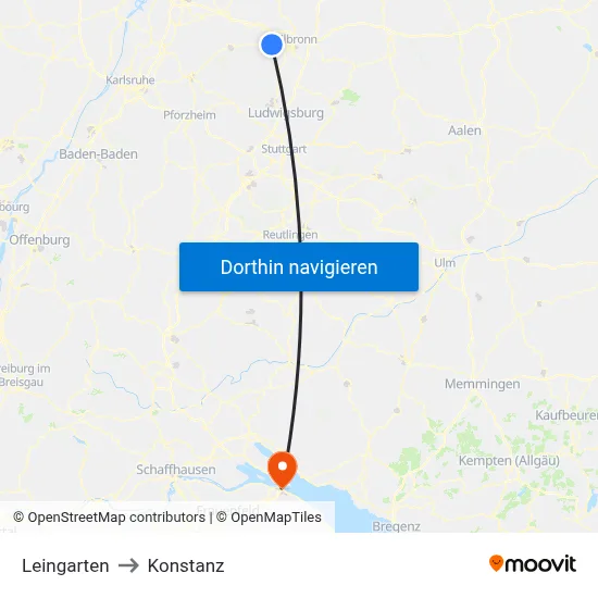 Leingarten to Konstanz map