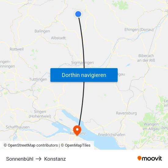 Sonnenbühl to Konstanz map