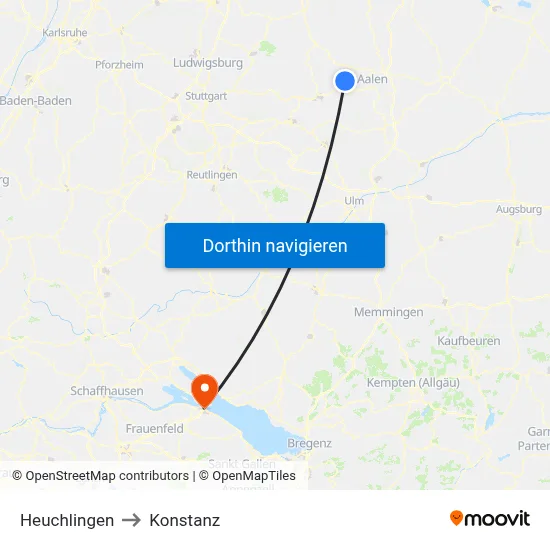 Heuchlingen to Konstanz map