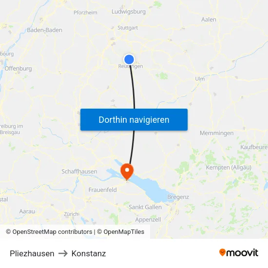 Pliezhausen to Konstanz map