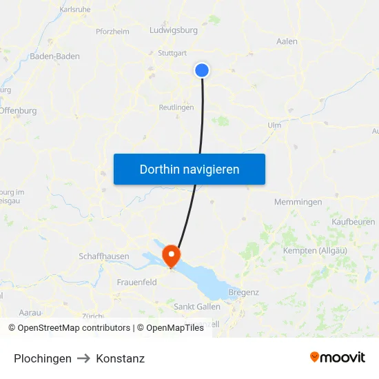 Plochingen to Konstanz map