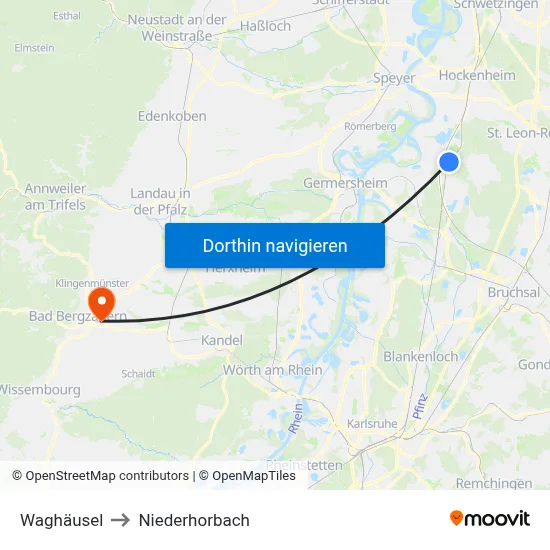 Waghäusel to Niederhorbach map