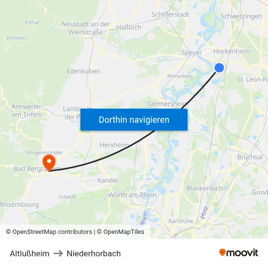 Altlußheim to Niederhorbach map