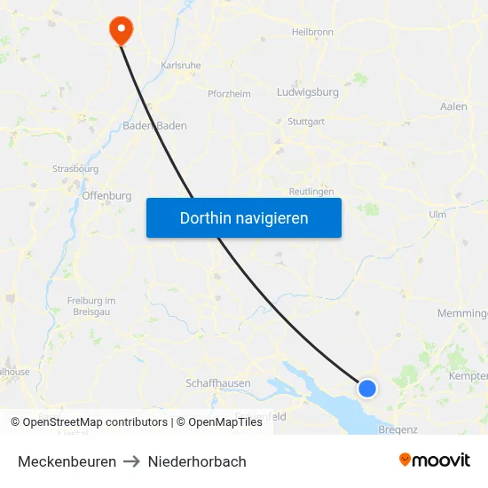 Meckenbeuren to Niederhorbach map