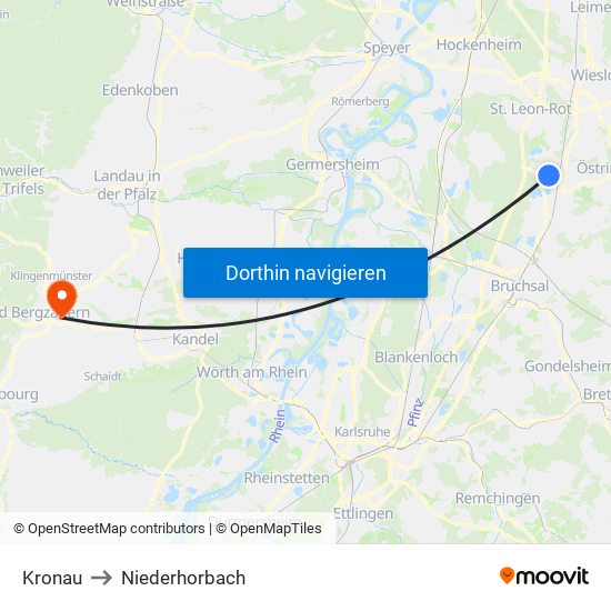 Kronau to Niederhorbach map