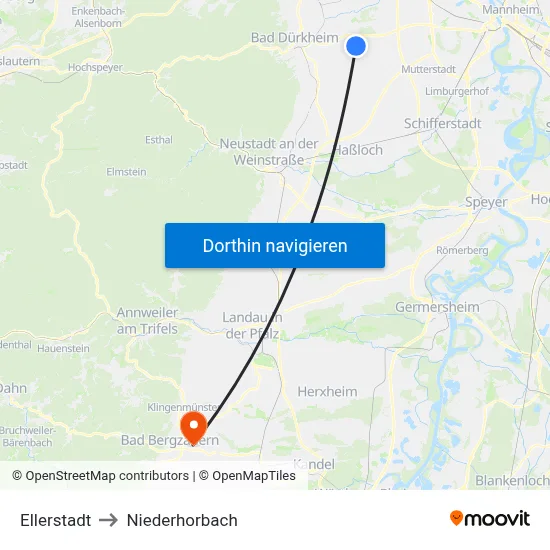 Ellerstadt to Niederhorbach map