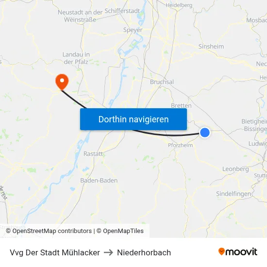 Vvg Der Stadt Mühlacker to Niederhorbach map