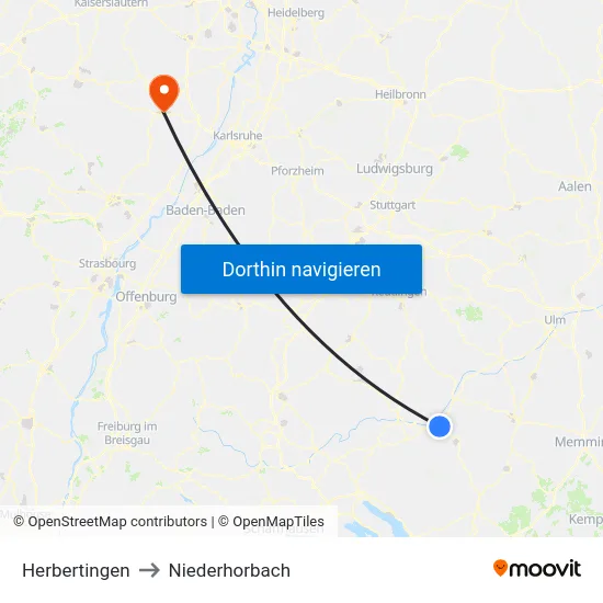 Herbertingen to Niederhorbach map
