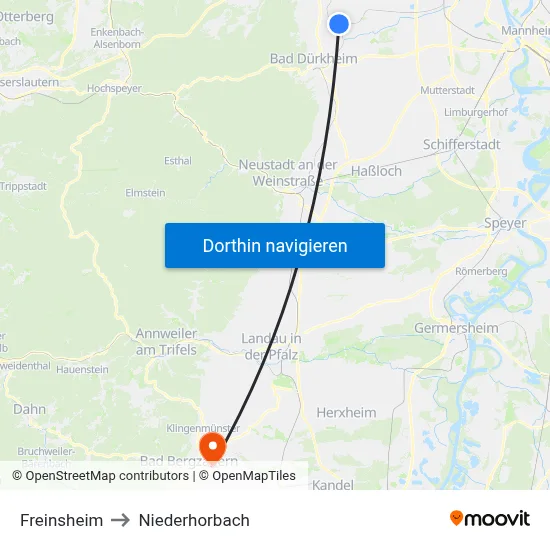 Freinsheim to Niederhorbach map