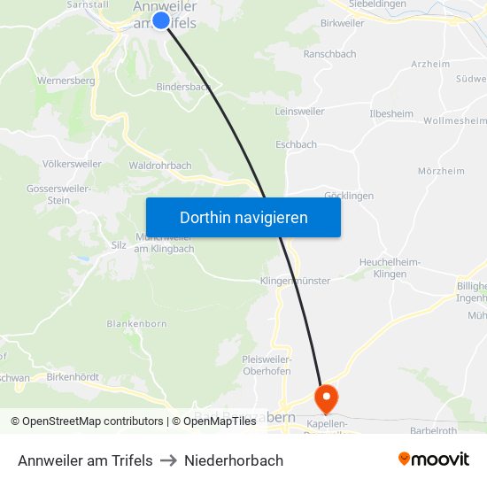 Annweiler am Trifels to Niederhorbach map