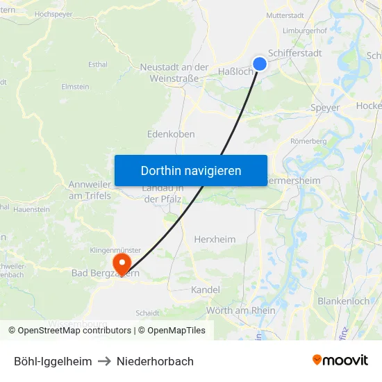 Böhl-Iggelheim to Niederhorbach map