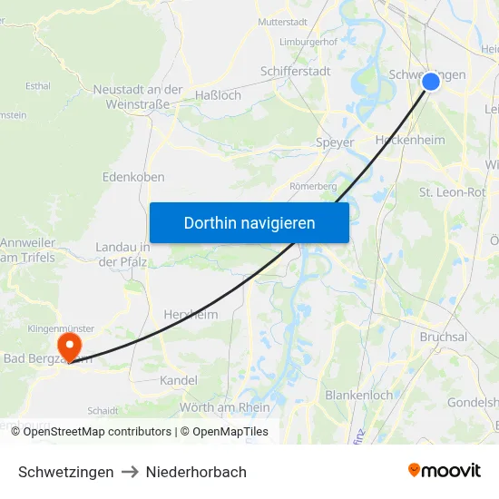Schwetzingen to Niederhorbach map