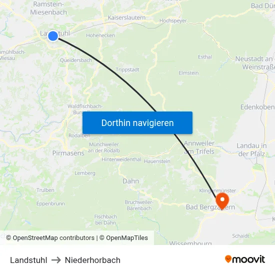 Landstuhl to Niederhorbach map