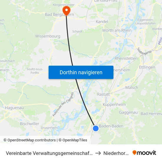Vereinbarte Verwaltungsgemeinschaft Sinzheim to Niederhorbach map