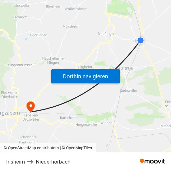 Insheim to Niederhorbach map