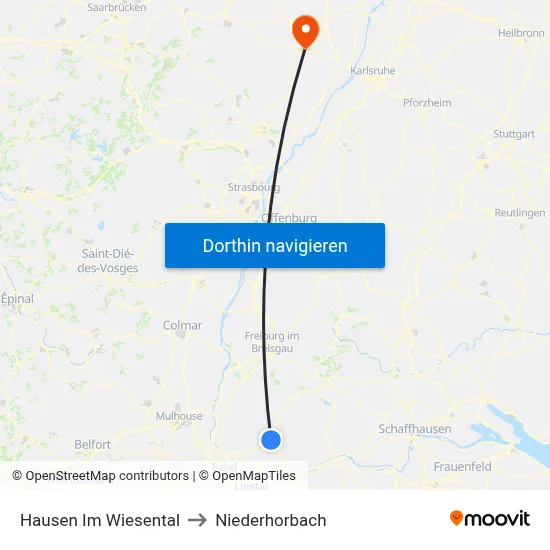 Hausen Im Wiesental to Niederhorbach map