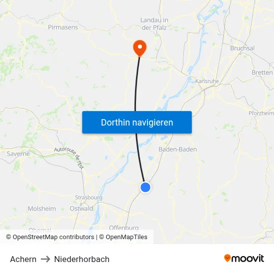 Achern to Niederhorbach map