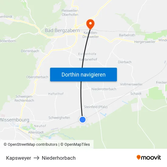 Kapsweyer to Niederhorbach map