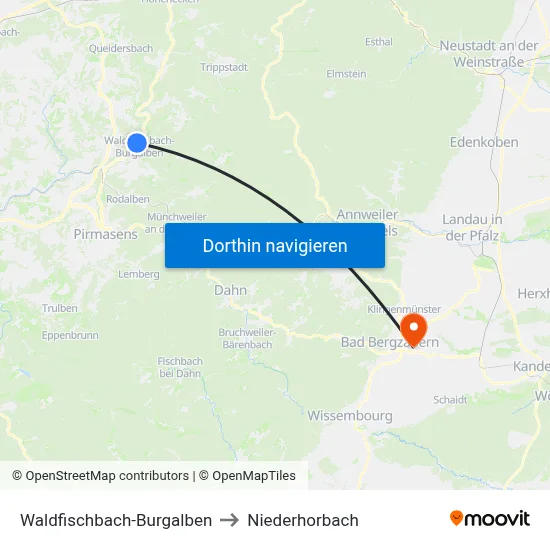 Waldfischbach-Burgalben to Niederhorbach map