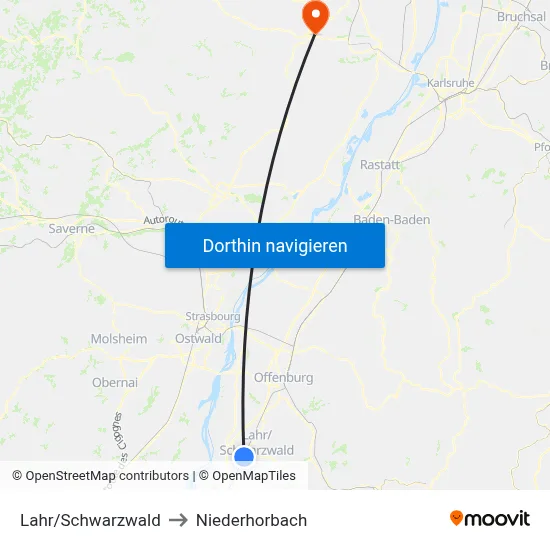 Lahr/Schwarzwald to Niederhorbach map