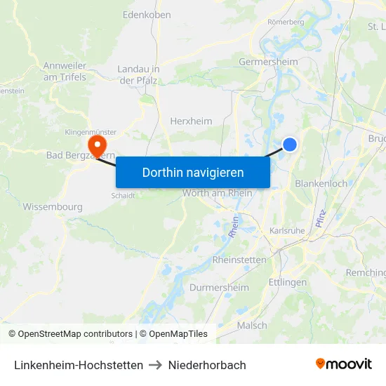 Linkenheim-Hochstetten to Niederhorbach map