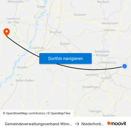 Gemeindeverwaltungsverband Winnenden to Niederhorbach map