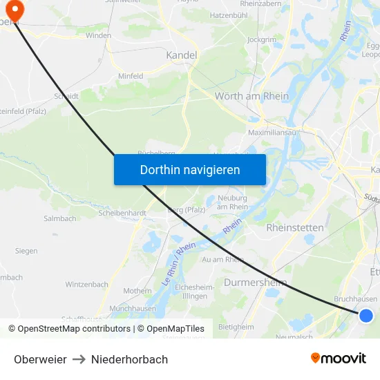 Oberweier to Niederhorbach map
