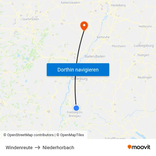 Windenreute to Niederhorbach map