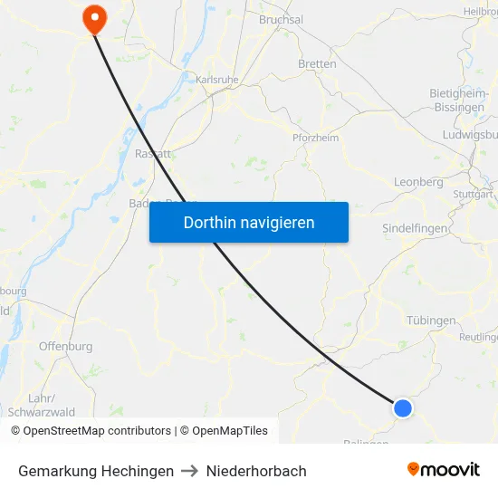 Gemarkung Hechingen to Niederhorbach map