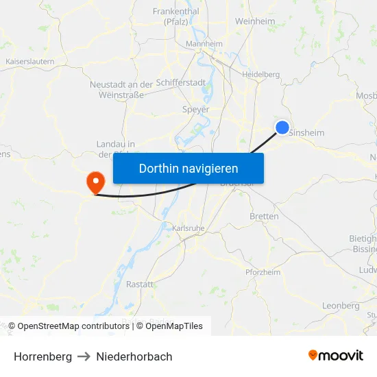 Horrenberg to Niederhorbach map