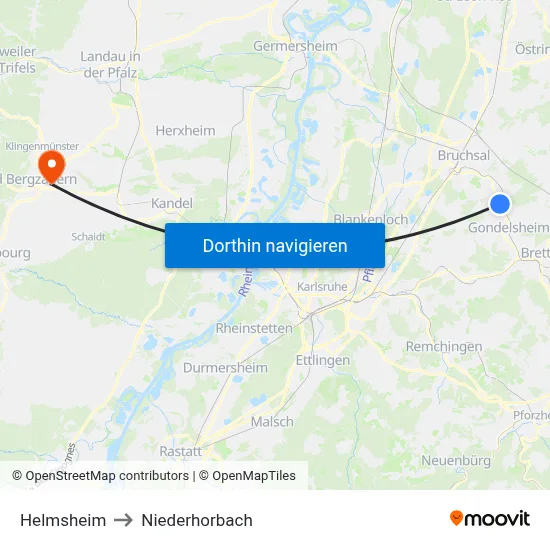 Helmsheim to Niederhorbach map