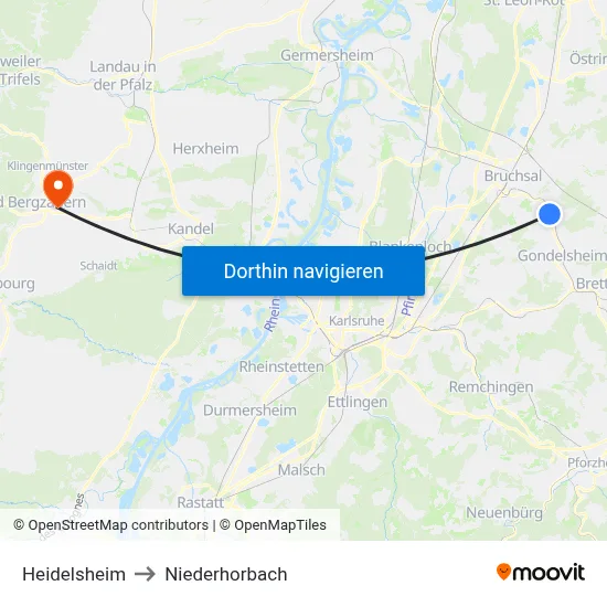 Heidelsheim to Niederhorbach map
